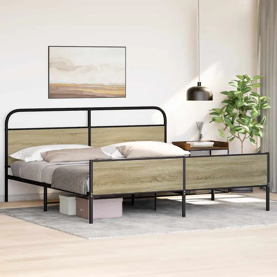 Cadre de lit en métal sans matelas chêne sonoma 200x200 cm - 4