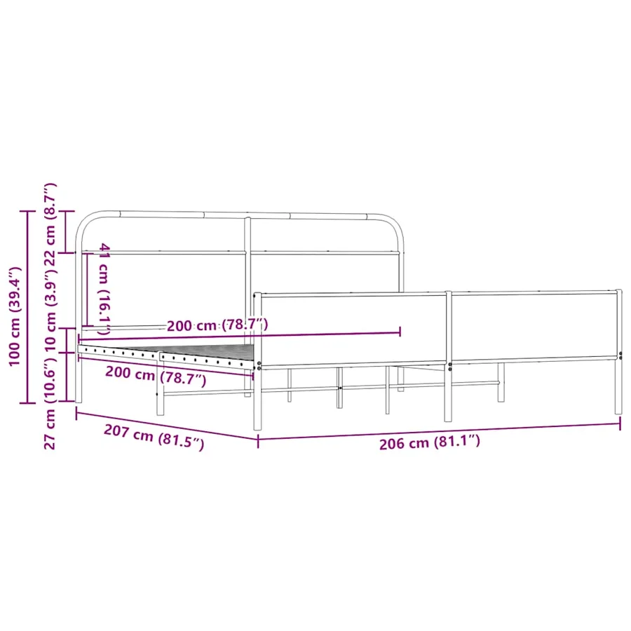 Cadre de lit en métal sans matelas chêne sonoma 200x200 cm - 9