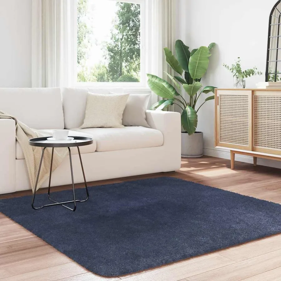 Tapis shaggy à poils longs NAVARRA bleu marine 160x160 cm - 3