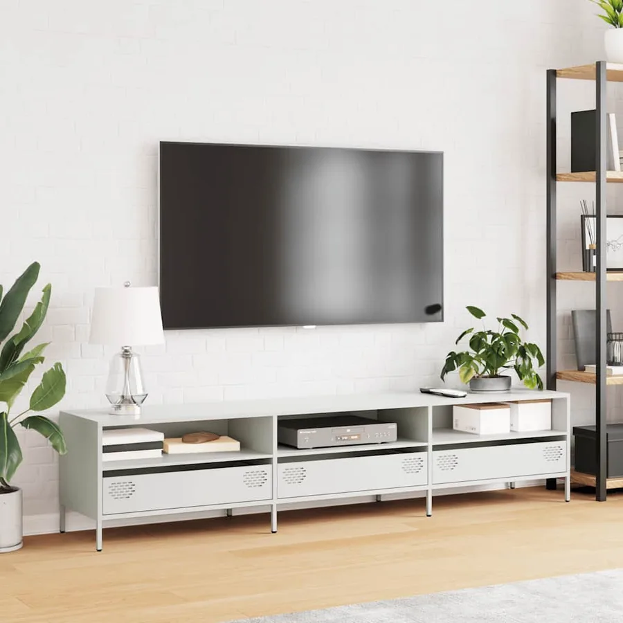 Meuble TV blanc 202x39x43,5 cm acier laminé à froid - 3