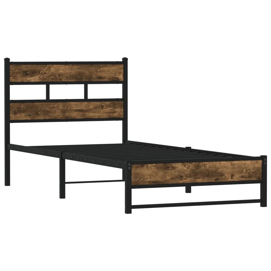 Cadre de lit en métal sans matelas chêne fumé 90x190 cm - 3