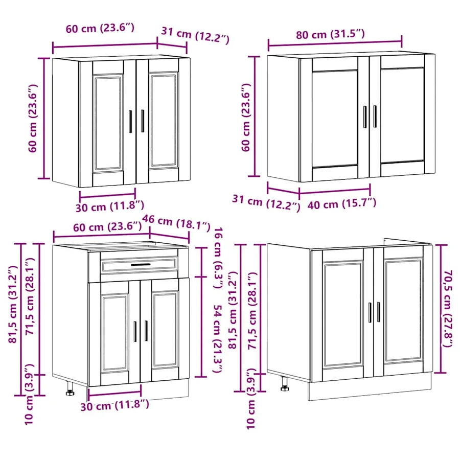 Ensemble de 4 meubles de cuisine "Porto" en bois d'ingénierie blanc - 8