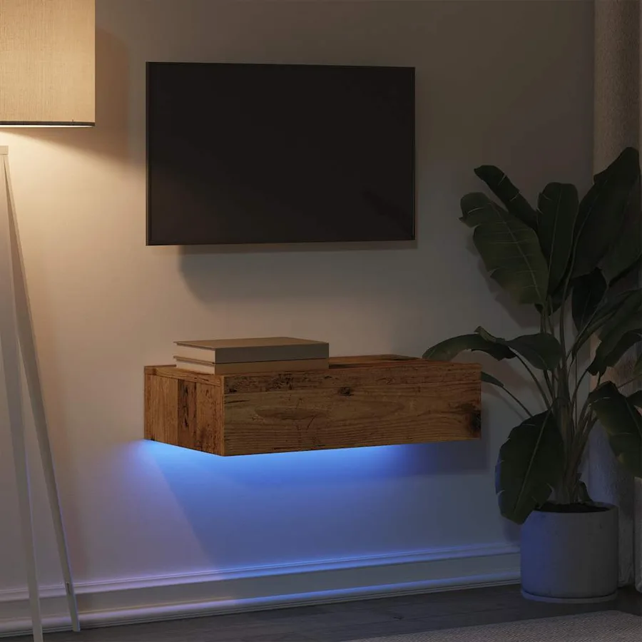 Meuble TV avec éclairage LED vieux bois 60x35x15,5 cm - 4
