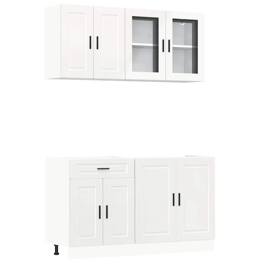 Ensemble de 4 meubles de cuisine "Porto" en bois d'ingénierie blanc brillant - 2