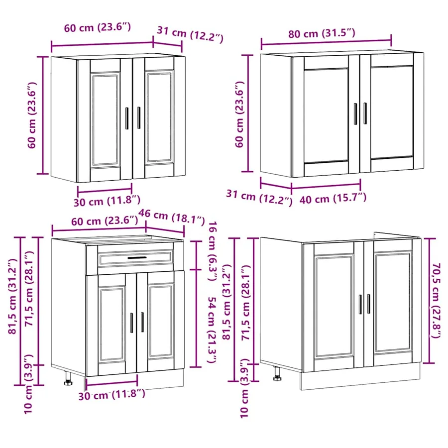 Ensemble de 4 meubles de cuisine "Porto" en bois d'ingénierie blanc brillant - 8