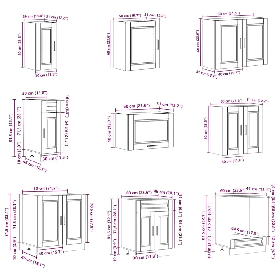 Ensemble d'armoires de cuisine 14 pcs Porto bois d'ingénierie - 10