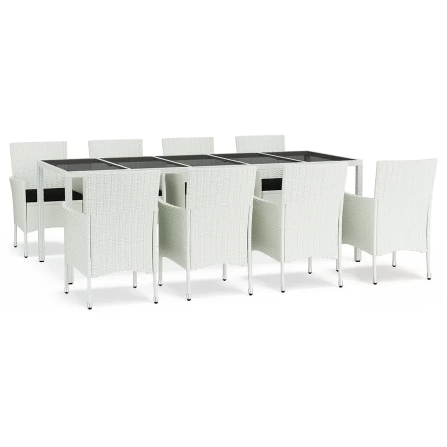 Ensemble à manger de jardin et coussins 9 pcs blanc poly rotin - 2