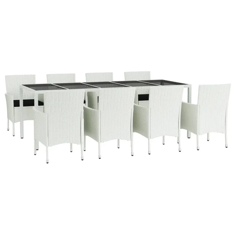 Ensemble à manger de jardin et coussins 9 pcs blanc poly rotin - 3