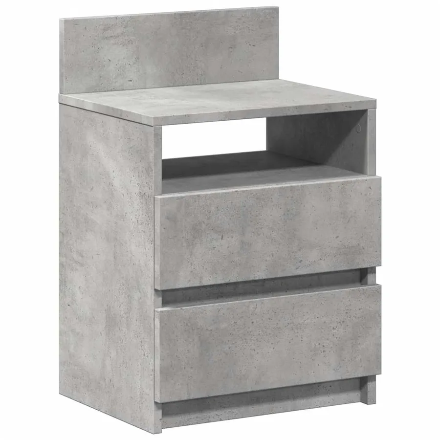 Table de chevet à 2 tiroirs Gris béton 40x33x60 cm - 2