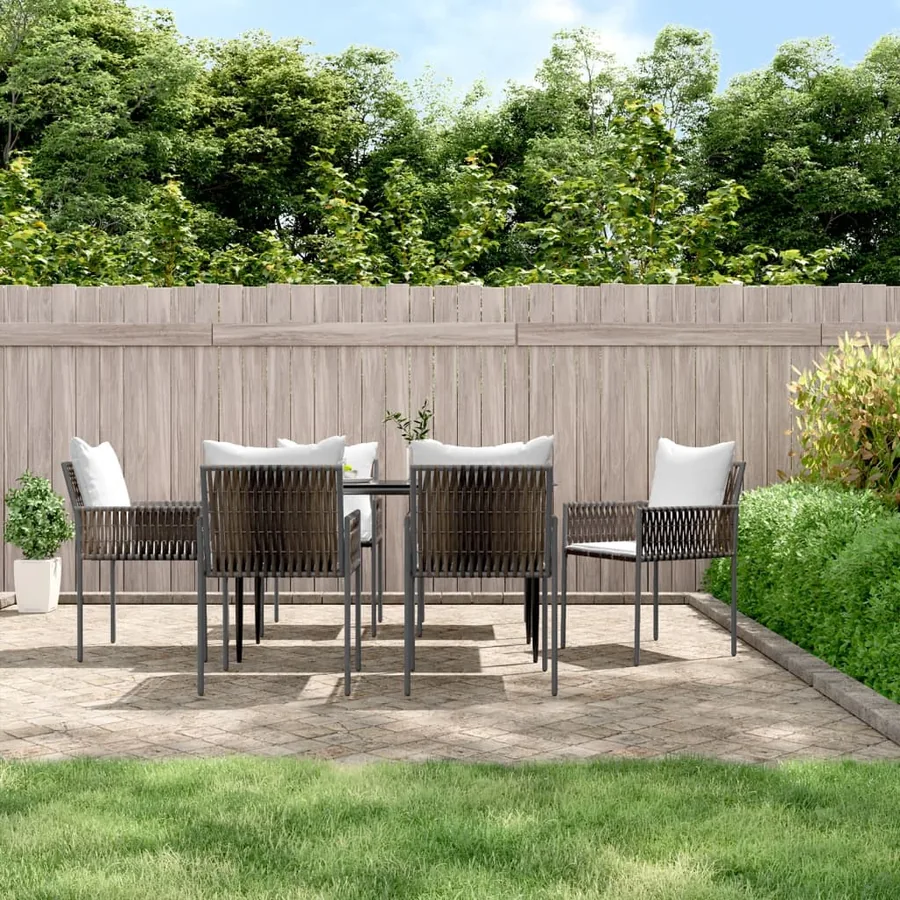Ensemble à manger de jardin 7 pcs coussins résine tressée acier