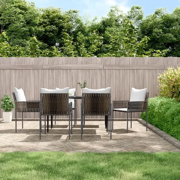 Ensemble à manger de jardin 7 pcs coussins résine tressée acier