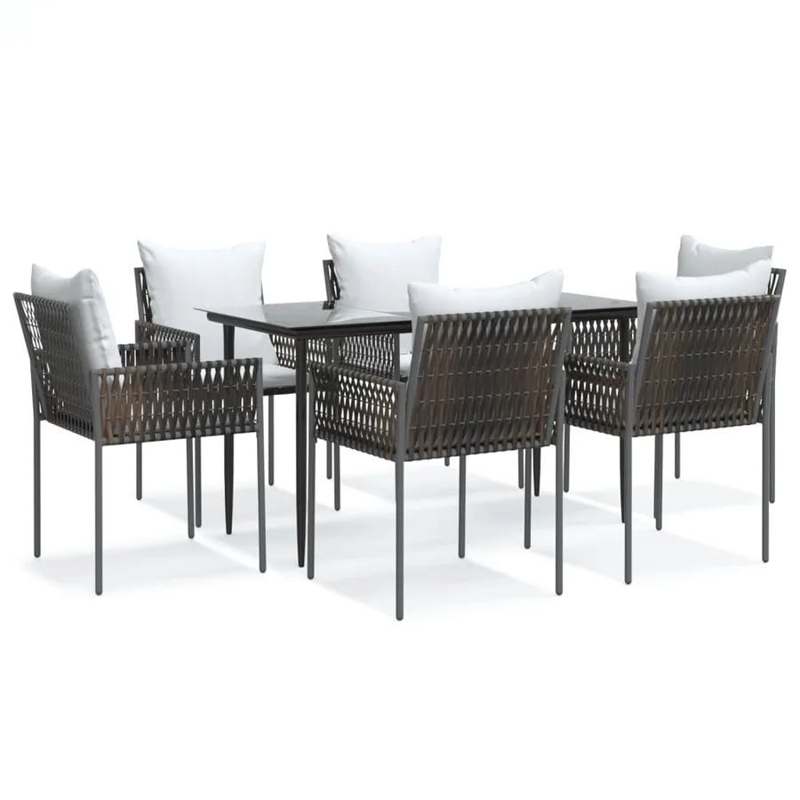 Ensemble à manger de jardin 7 pcs coussins résine tressée acier - 2