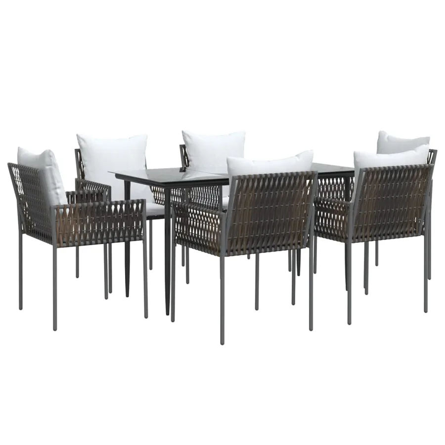 Ensemble à manger de jardin 7 pcs coussins résine tressée acier - 3