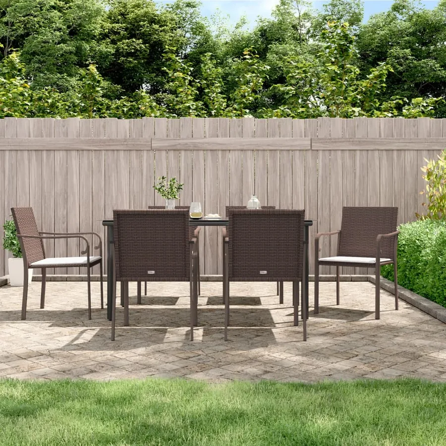 Ensemble à manger de jardin 7 pcs coussins résine tressée acier