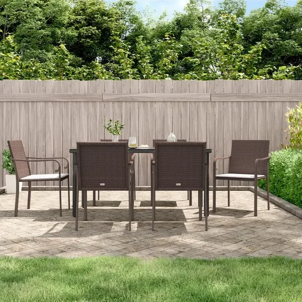 Ensemble à manger de jardin 7 pcs coussins résine tressée acier