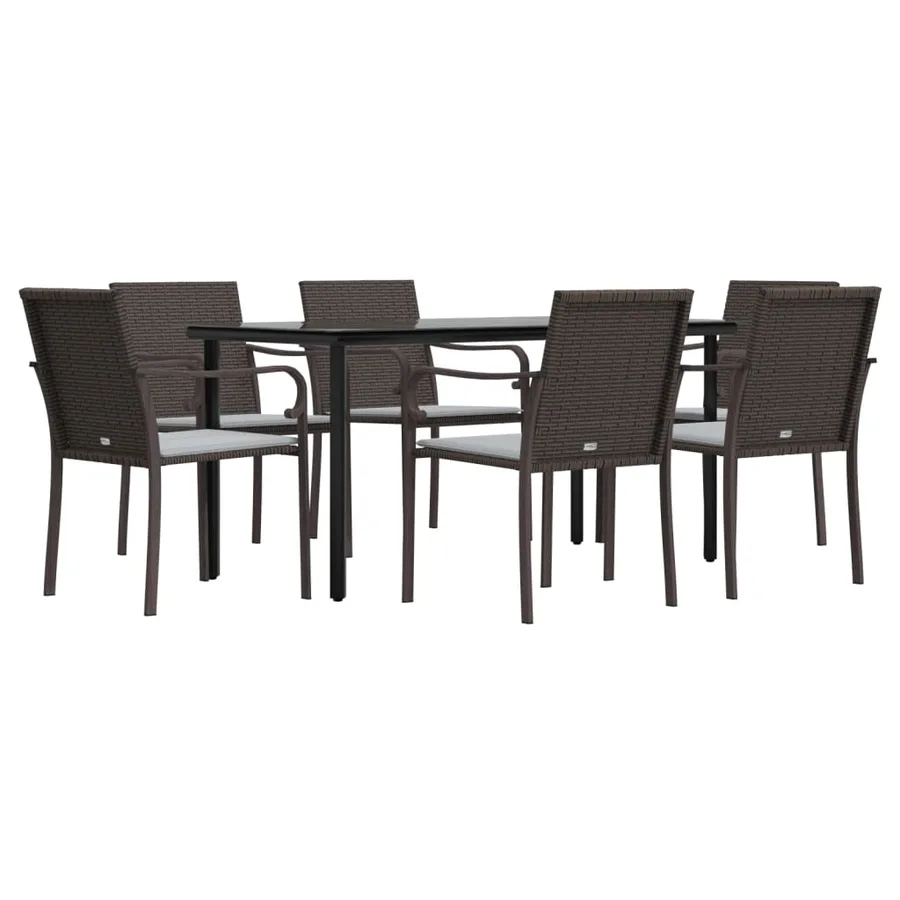 Ensemble à manger de jardin 7 pcs coussins résine tressée acier - 3