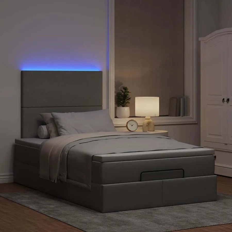 Cadre de lit ottoman et matelas gris clair 120x200 cm tissu - 3