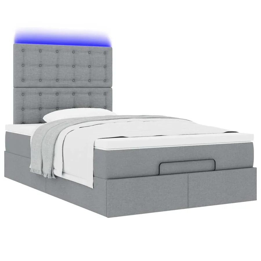 Cadre de lit ottoman et matelas gris clair 120x200 cm tissu - 6