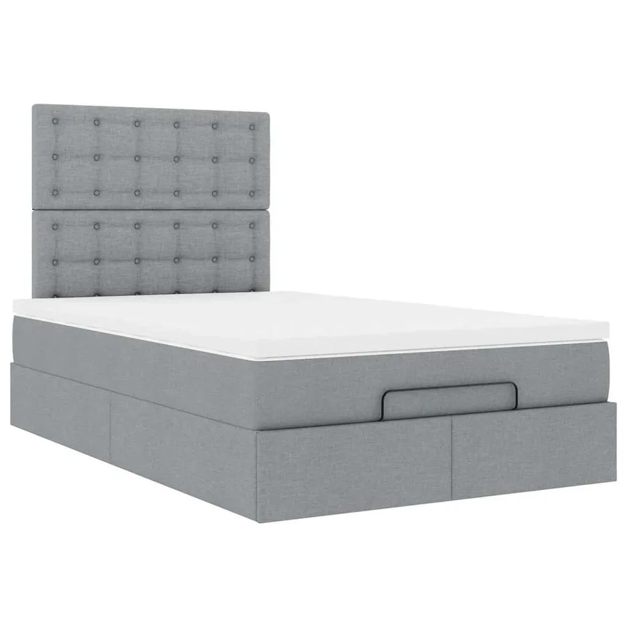 Cadre de lit ottoman et matelas gris clair 120x200 cm tissu - 7