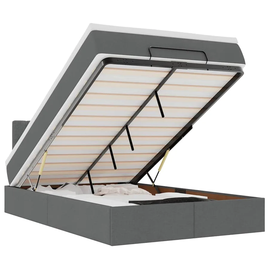 Lit ottoman avec matelas et LED gris foncé 120x200 cm tissu - 2