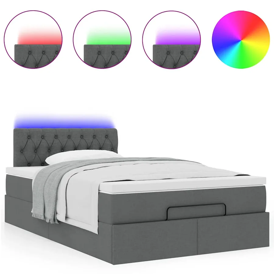 Lit ottoman avec matelas et LED gris foncé 120x200 cm tissu - 5