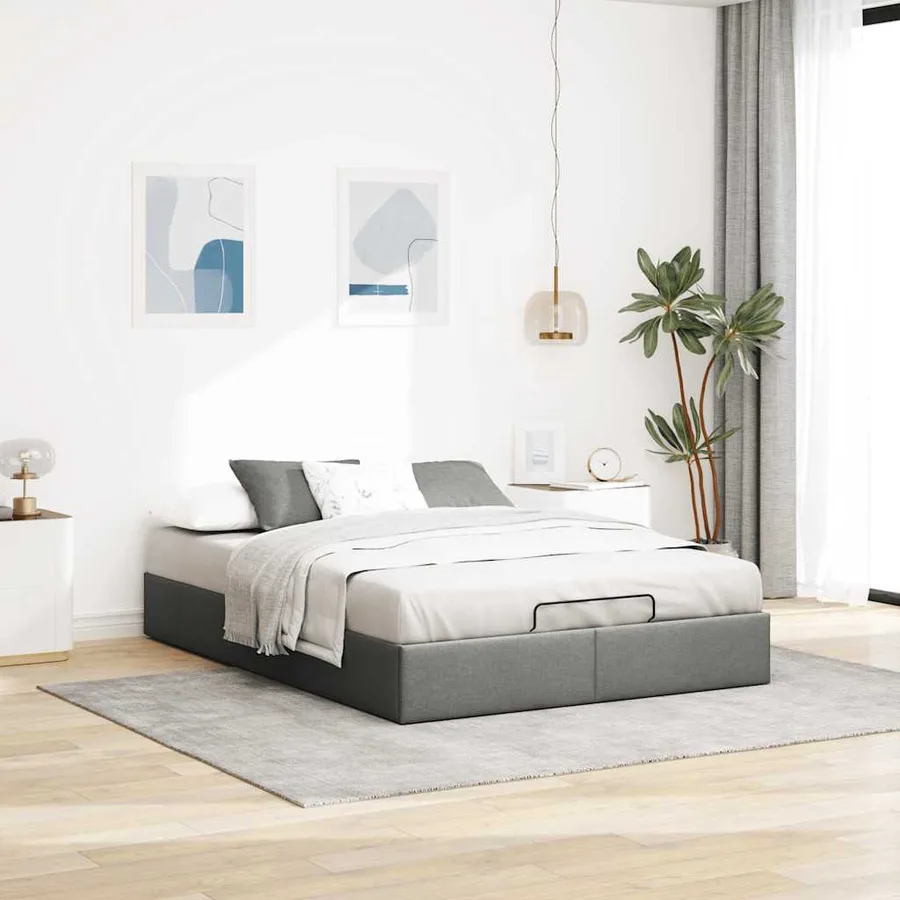 Cadre de lit ottoman sans matelas gris foncé 140x190 cm tissu - 3