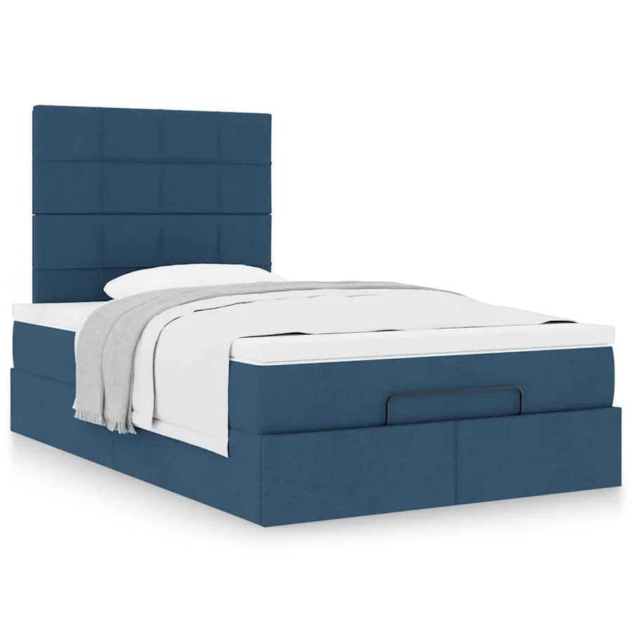 Cadre de lit ottoman avec matelas bleu 120x200 cm tissu - 4