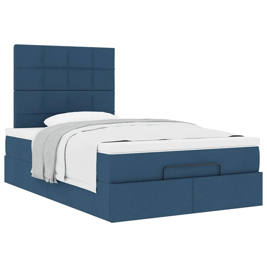 Cadre de lit ottoman avec matelas bleu 120x200 cm tissu - 5