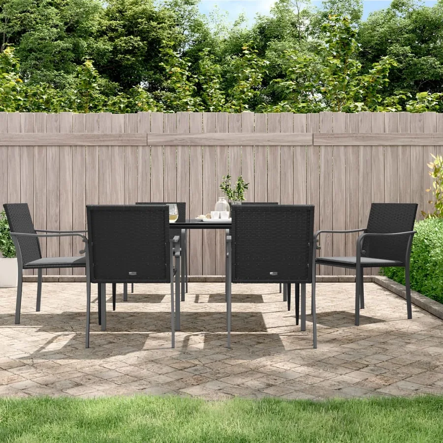 Ensemble à manger de jardin 7 pcs coussins résine tressée acier
