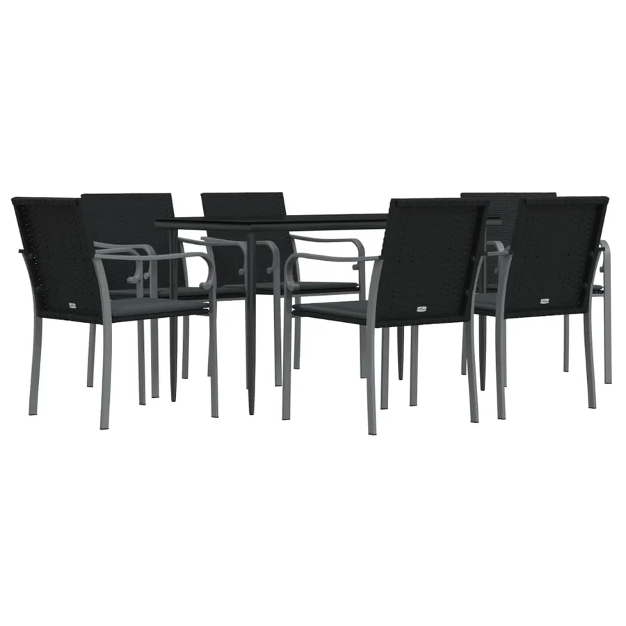 Ensemble à manger de jardin 7 pcs coussins résine tressée acier - 3