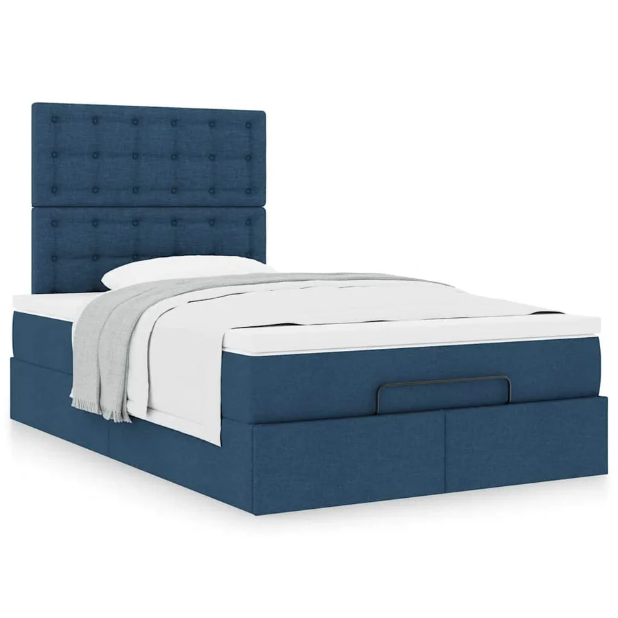 Cadre de lit ottoman avec matelas bleu 120x200 cm tissu - 4