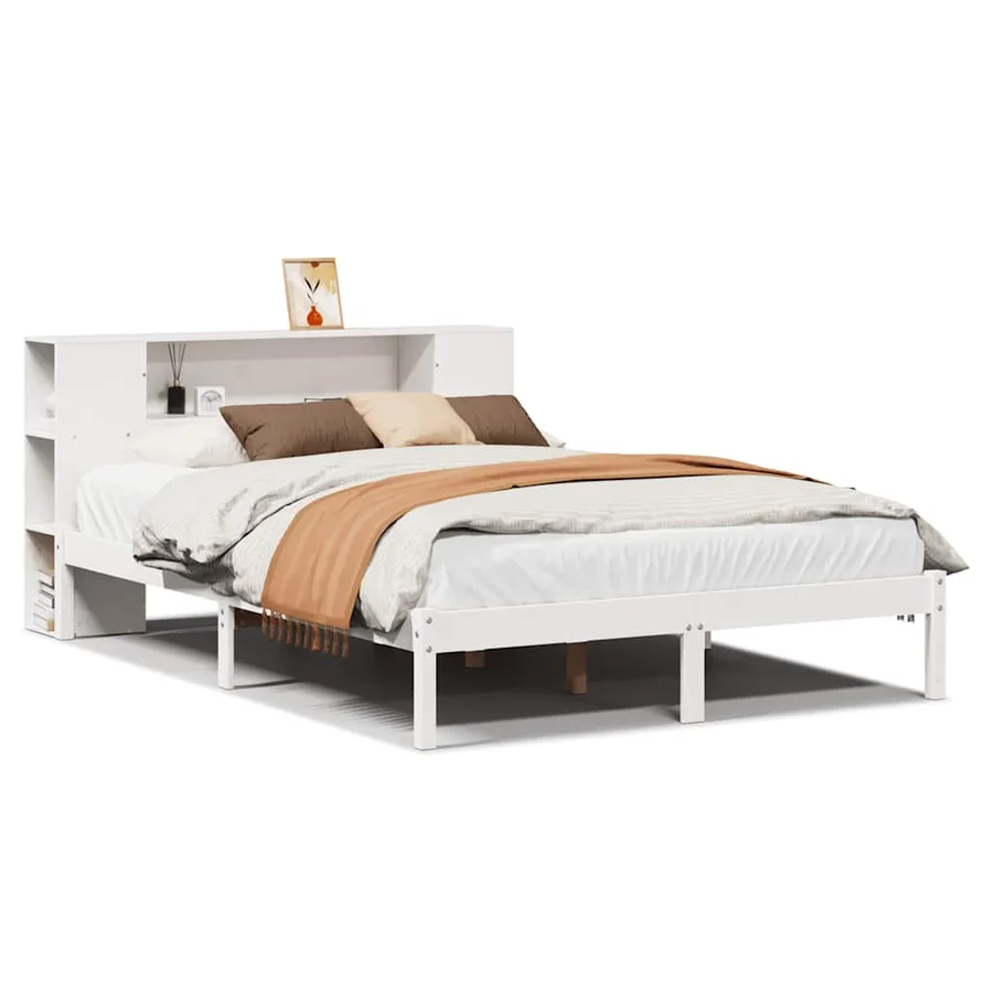 Lit bibliothèque sans matelas blanc 135x190 cm bois pin massif - 2