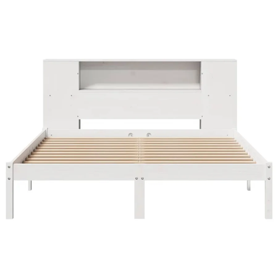 Lit bibliothèque sans matelas blanc 135x190 cm bois pin massif - 4