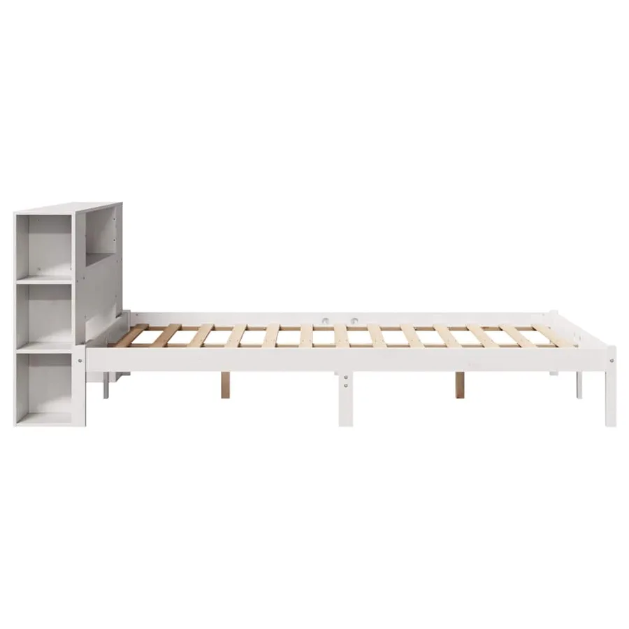 Lit bibliothèque sans matelas blanc 135x190 cm bois pin massif - 7