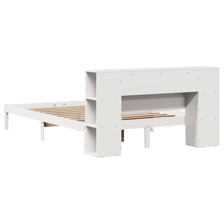 Lit bibliothèque sans matelas blanc 135x190 cm bois pin massif - 8
