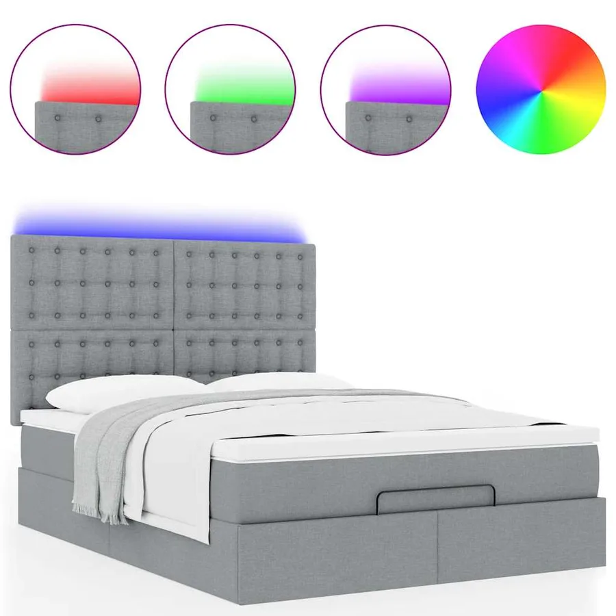 Cadre de lit ottoman et matelas gris clair 140x190 cm tissu - 5