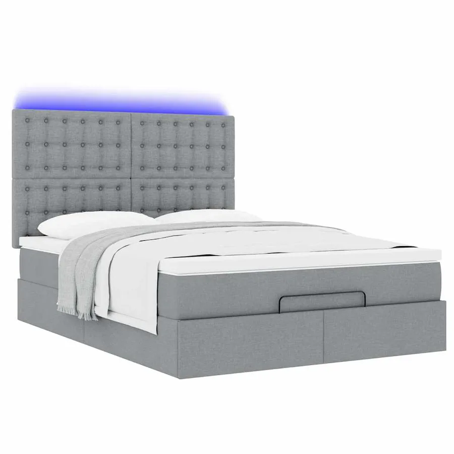 Cadre de lit ottoman et matelas gris clair 140x190 cm tissu - 6