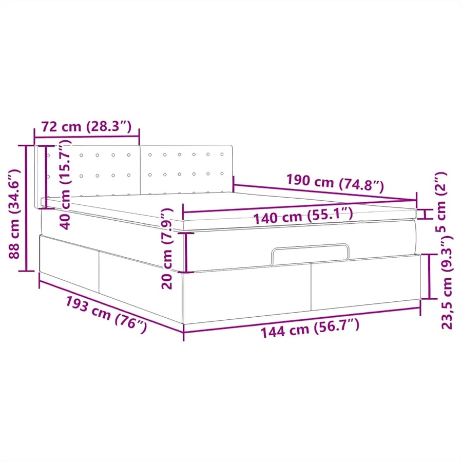 Lit ottoman avec matelas et LED gris clair 140x190 cm tissu - 18