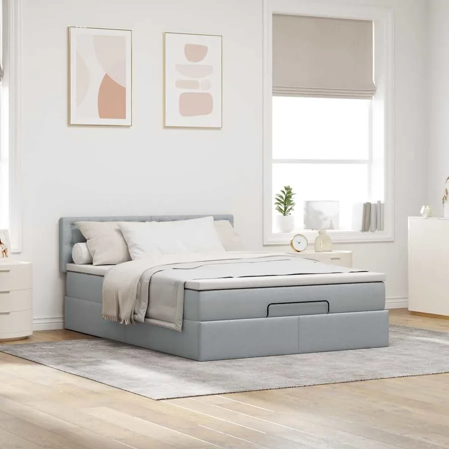 Lit ottoman avec matelas et LED gris clair 140x190 cm tissu - 4
