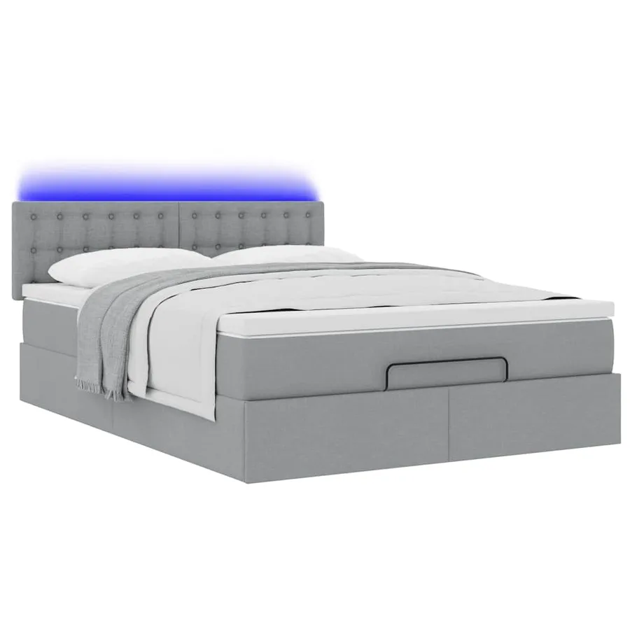 Lit ottoman avec matelas et LED gris clair 140x190 cm tissu - 6
