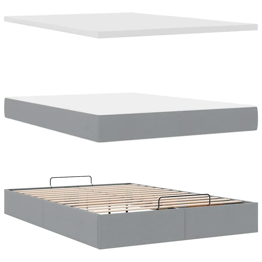 Lit ottoman avec matelas et LED gris clair 140x190 cm tissu - 9