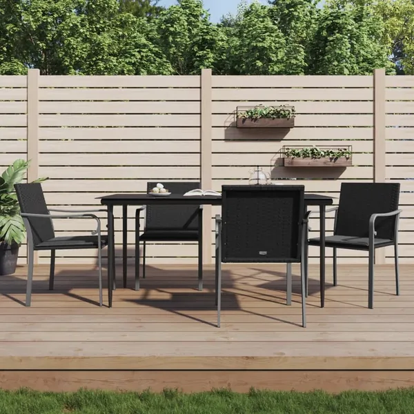 Ensemble à manger de jardin 5 pcs coussins résine tressée acier