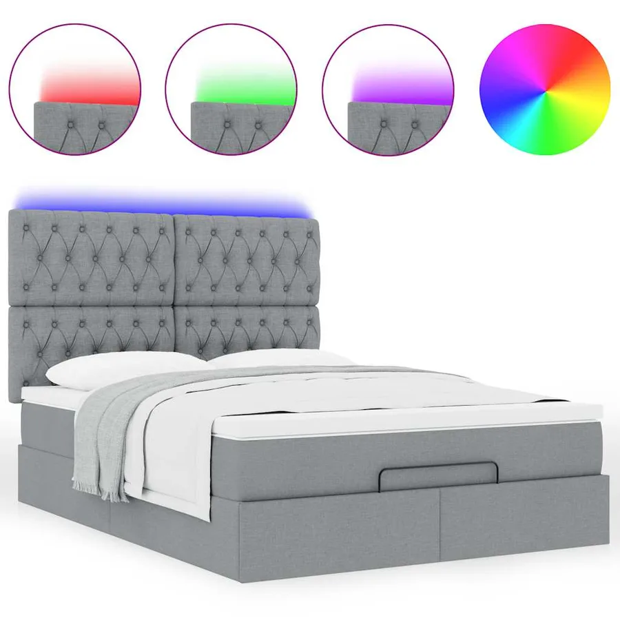 Cadre de lit ottoman et matelas gris clair 140x190 cm tissu - 5