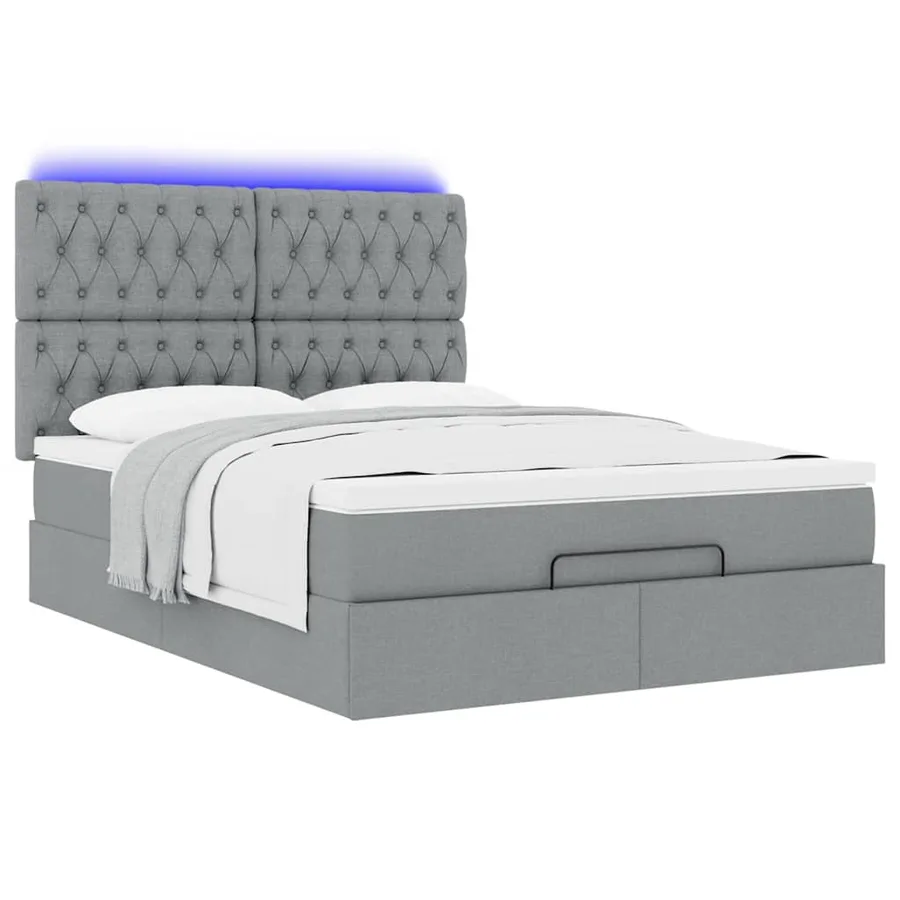 Cadre de lit ottoman et matelas gris clair 140x190 cm tissu - 6