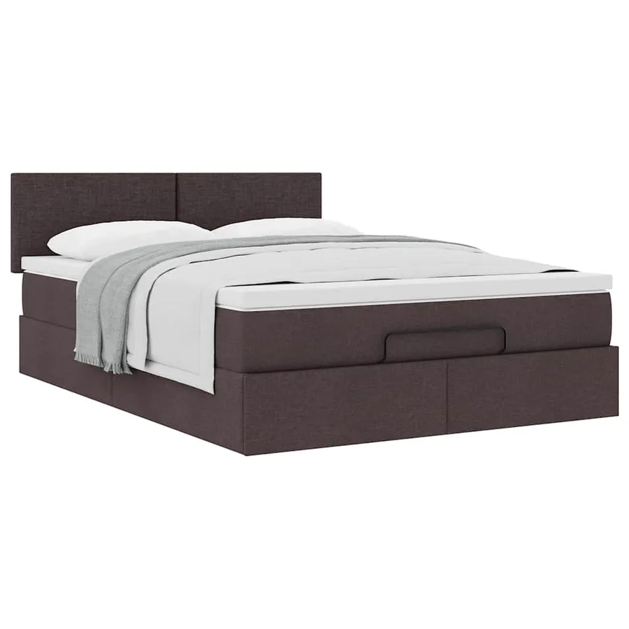 Lit ottoman avec matelas marron foncé 140x190 cm tissu - 4