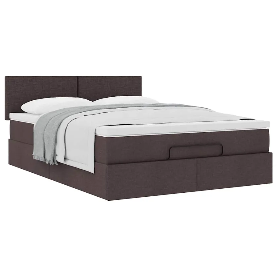 Lit ottoman avec matelas marron foncé 140x190 cm tissu - 5