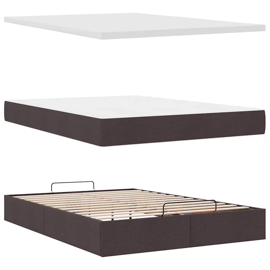 Lit ottoman avec matelas marron foncé 140x190 cm tissu - 8