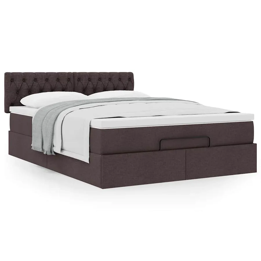 Lit ottoman avec matelas marron foncé 140x190 cm tissu - 4