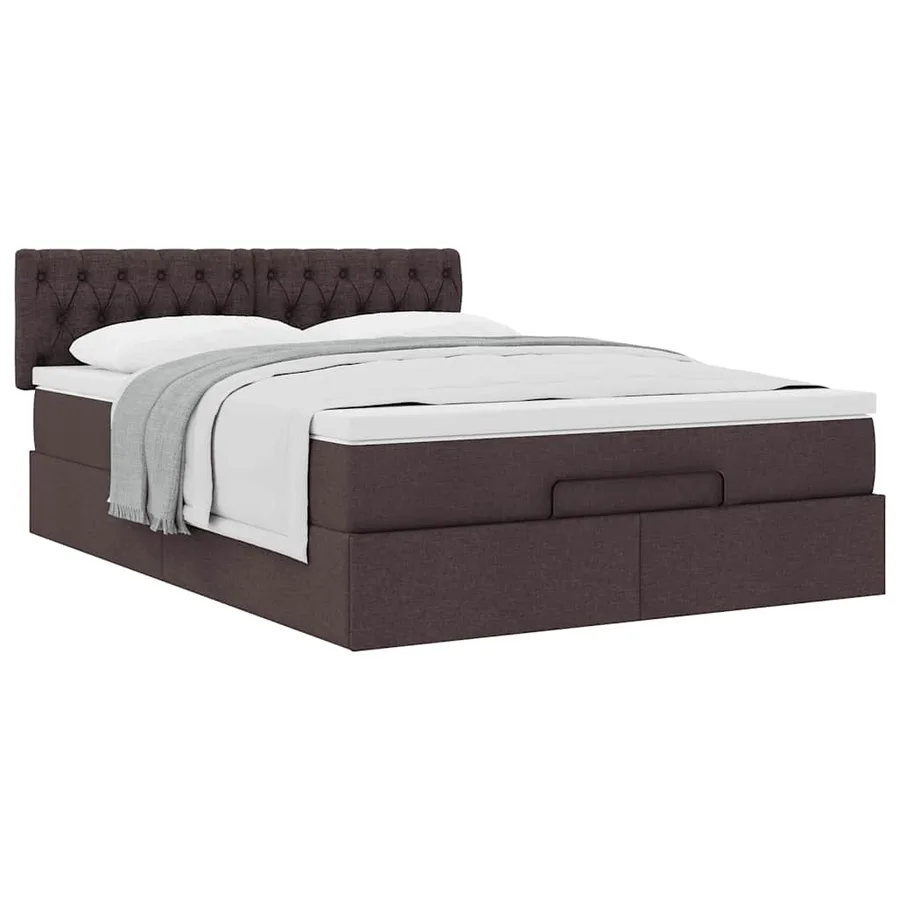 Lit ottoman avec matelas marron foncé 140x190 cm tissu - 5