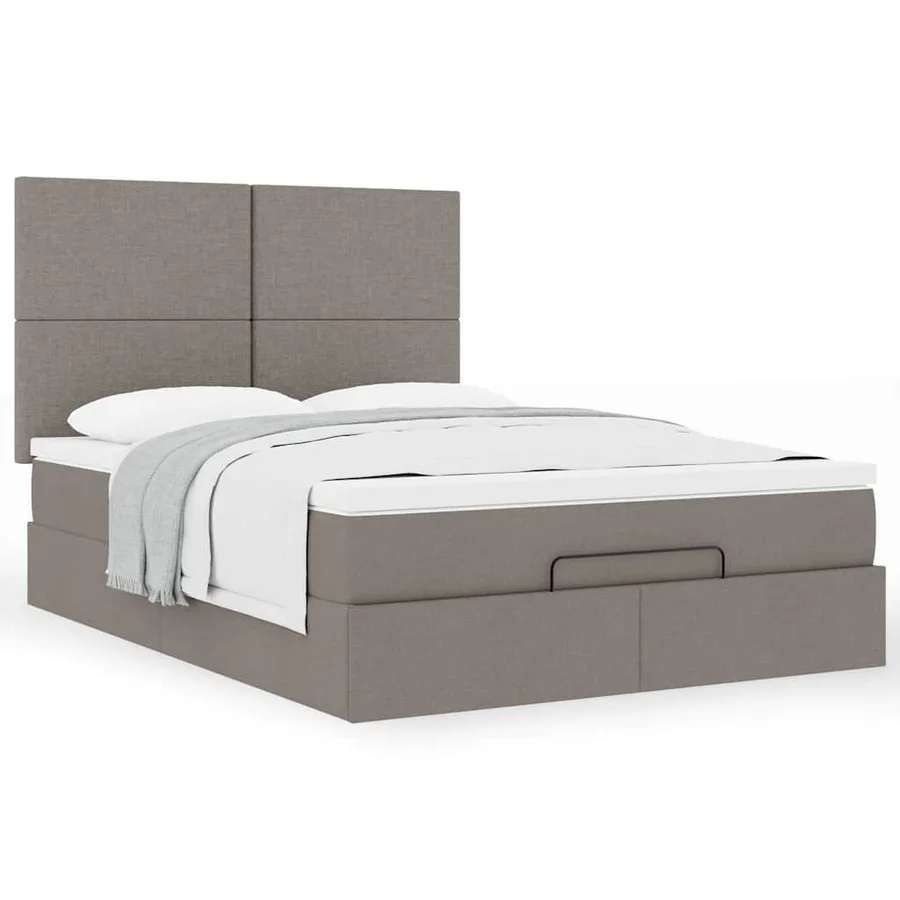 Cadre de lit ottoman avec matelas taupe 140x190 cm tissu - 4
